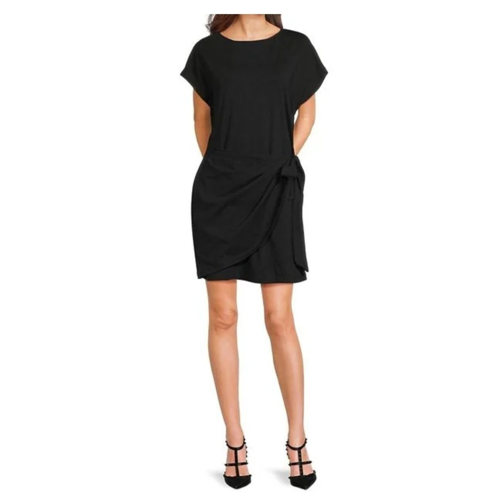 DKNY Black Ruched Mini Dress with Dolman Sleeves